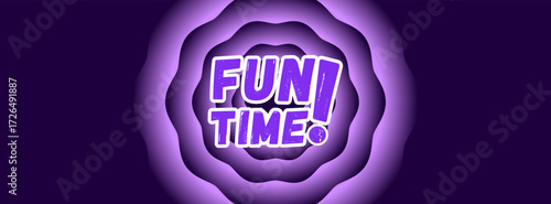 Cartoon fun time end screen with purple background and concentric circles for kids' entertainment