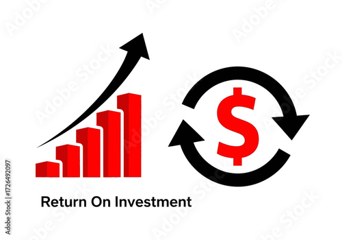 Return on investment concept showing bar graph with arrow and dollar sign