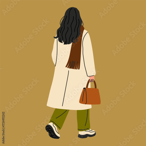 Woman in Street Style Fashion Walking Away