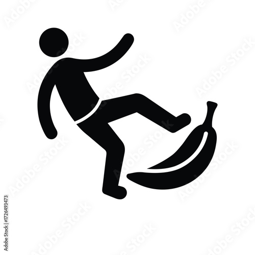 Person Slipping on Banana Peel Icon Isolated on White Background