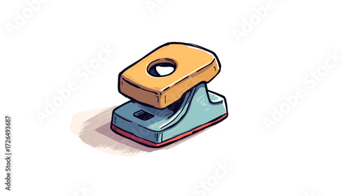 Colorful paper hole puncher in minimalist style on white background  