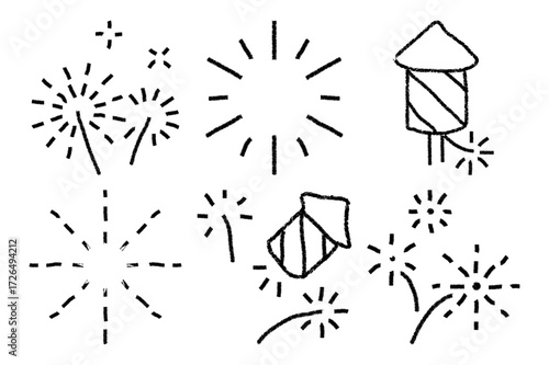 New Years Celebration hand drown Icon and Symbols white background