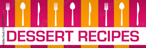 Fotografía Dessert Recipes Pink Yellow Boxes Spoon Fork Knife Horizontal Text