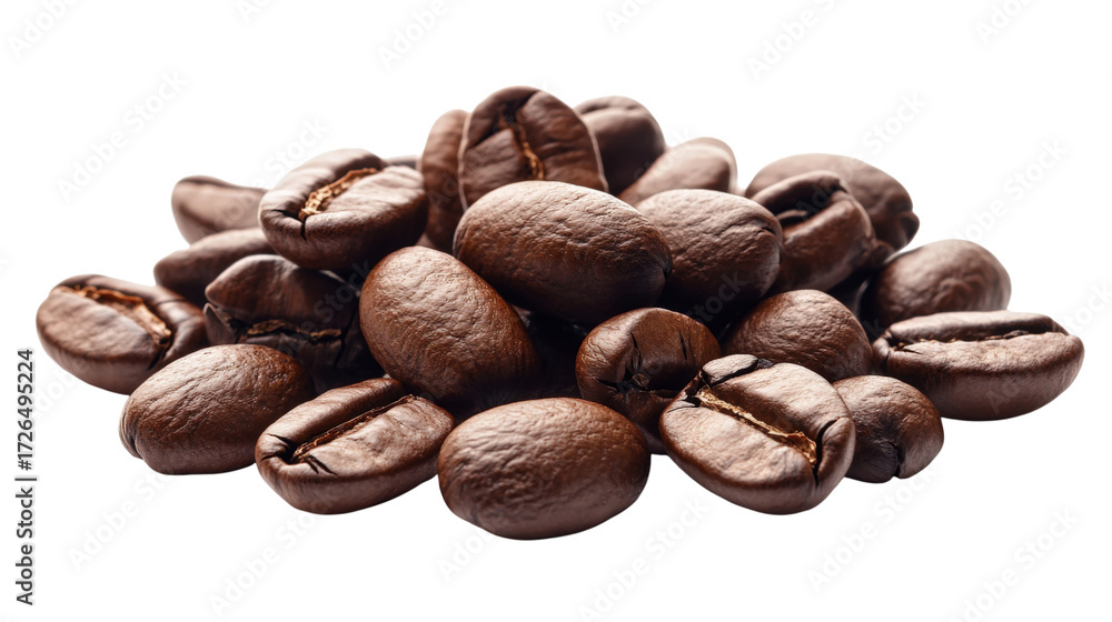 Naklejka premium Pile of Roasted Coffee Beans isolated on a transparent background