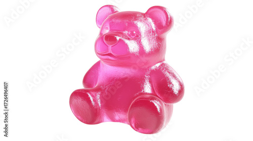 Pink gummy bear candy isolated on a transparent background