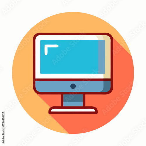 Modern desktop computer icon, perfect for websites, apps, and presentations needing a techy and professional design element with a playful flat style