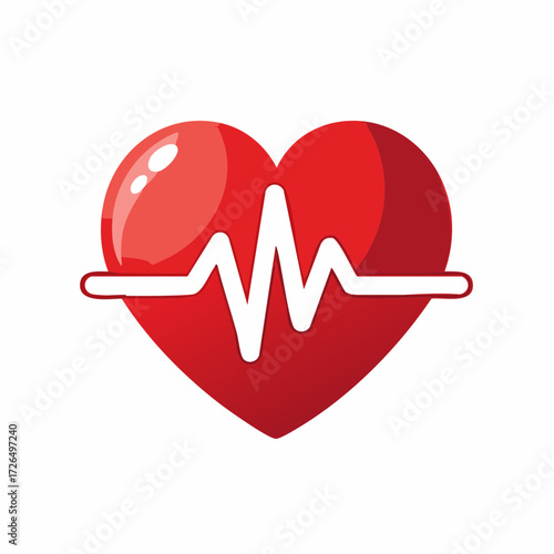 Cardiology health concept showing a vibrant red heart and an electrocardiogram line, an icon for medicine and wellness