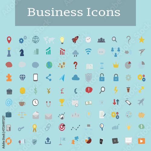Business industry development color icons big set. Financing and budget, money planning. Business analytics, statistics. Delivery, logistics and distribution. Isolated vector illustrations