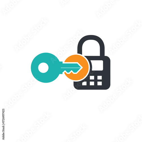 Vector illustration of a key and lock icon, representing a solution for privacy, data encryption, and secure network access