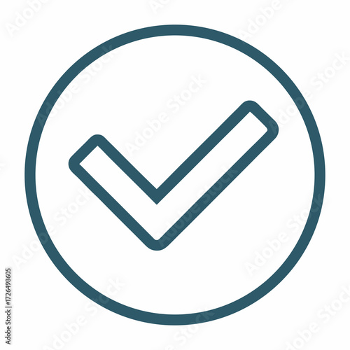 Modern checkmark icon inside circle for task management success, a minimal symbol for approval, completion, and positive affirmation in teal tones
