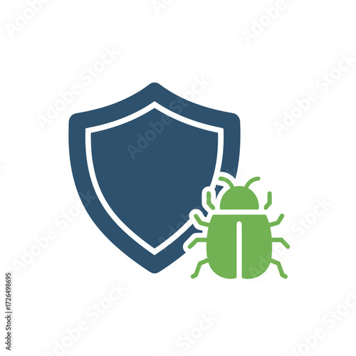 Cybersecurity shield and bug icon representing antivirus and system protection