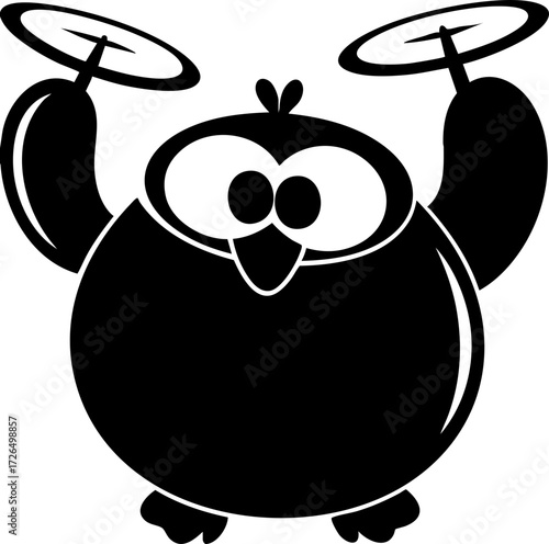 Cute cartoon owl is lifting weights with determined expression, showcasing strength and motivation. owl round body and large eyes add playful touch to fitness theme