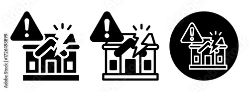 House Damage Icon Collection Glyph & Mixed Style