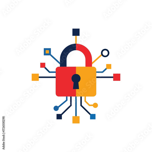 Digital Security Icon Illustrative Lock with Circuitry Elements for Cybersecurity Concepts