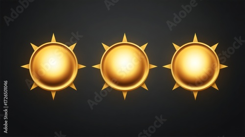 Three gold sun icons