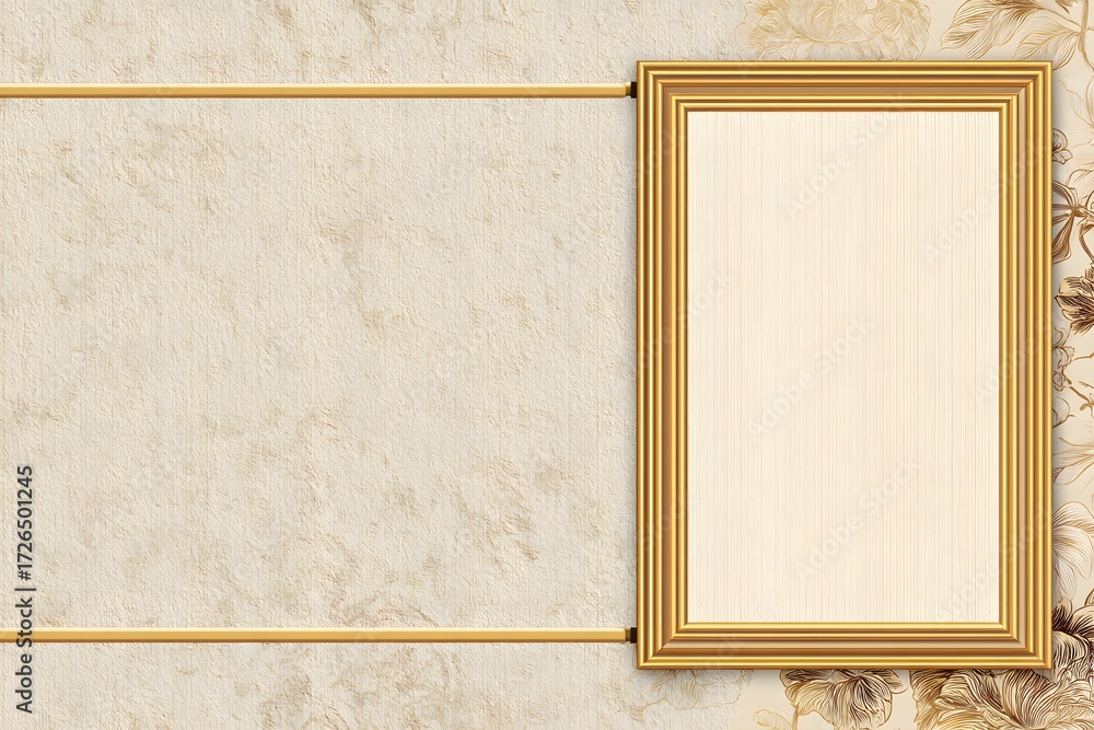 Fototapeta premium Ornate gold frame on textured floral background textured background