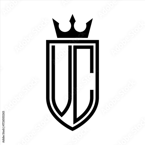 VC Vector logo of initials shield with crown and minimalist, elegant style
