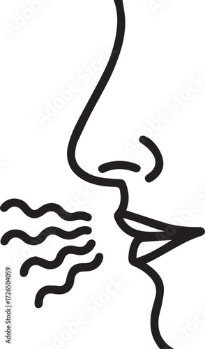 Vector art of line art of a nose and mouth exhaling wavy lines