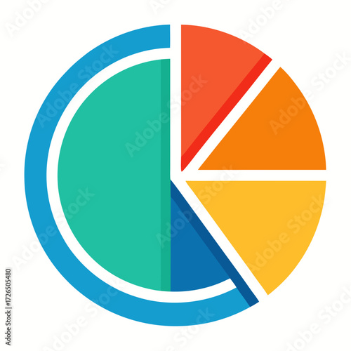 Vibrant pie chart showing market share distribution, ideal for business reports and presentations, offering a clear data visualization with segmented sections