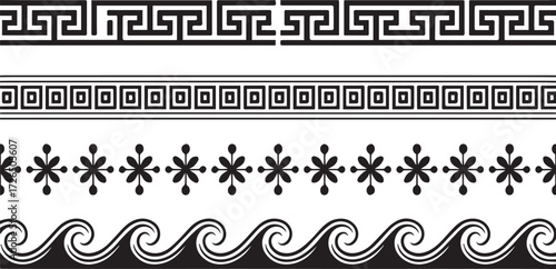 Vector art of collection of ancient greek ornamental borders