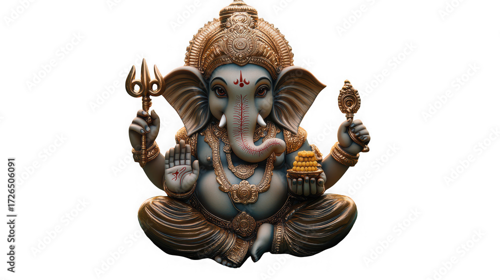 Fototapeta premium A detailed statue of lord ganesha, isolated on transparent background, the hindu god of wisdom, success, and prosperity, perfect for religious and cultural themes