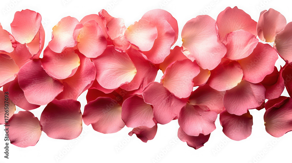 Obraz premium A delicate arrangement of pink rose petals isolated on transparent background, creating a soft and romantic floral border with their gentle hues