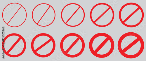 Collection of symbol interdiction rouge differences warning icons. Set of prohibition sign, stop symbol, red ban icon . Vector illustration.