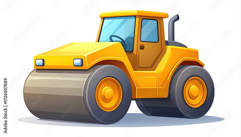 Fototapeta premium Cartoon yellow road roller