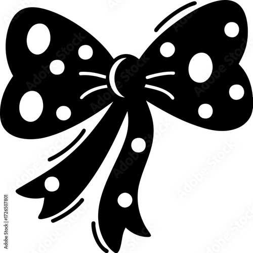 Decorative bow with polka dots and flowing ribbons, perfect for gift wrapping or festive occasions. design is simple yet elegant, adding touch of charm to any package or decoration