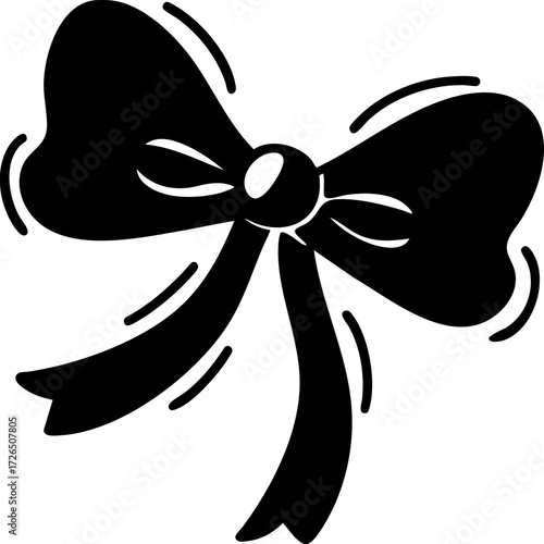 Decorative black bow with flowing ribbons, symbolizing elegance and style, often used for gift wrapping or as fashion accessory. simple design adds touch of sophistication