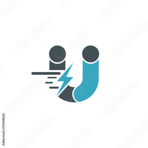 Letter U icon with lightning bolt and speed lines, Stylized letter U design with a bold lightning bolt and motion lines, symbolizing energy, speed, power, and digital innovation.

