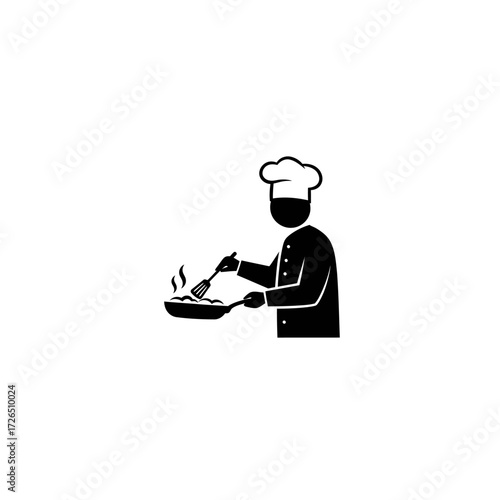 Chef cooking in a kitchen focused on food preparation black and white silhouette professional chef.