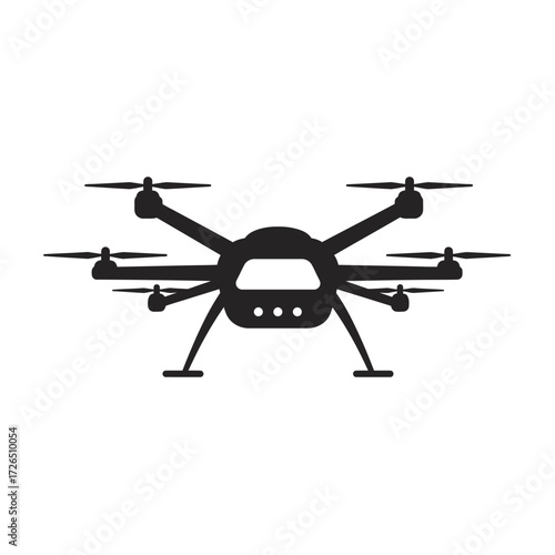 Drone Silhouette Modern Technology Aerial Vehicle Flying Machine Quadcopter HighTech Device.