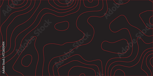 Ultra wide black background abstract red topographic contour lines terrain path mapping modern cartography design geographic scheme vector illustration decorative artwork
