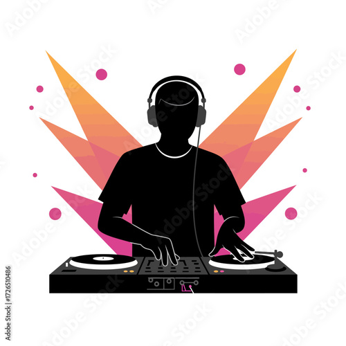 Silhouette of a DJ Focused on Music Mixing.