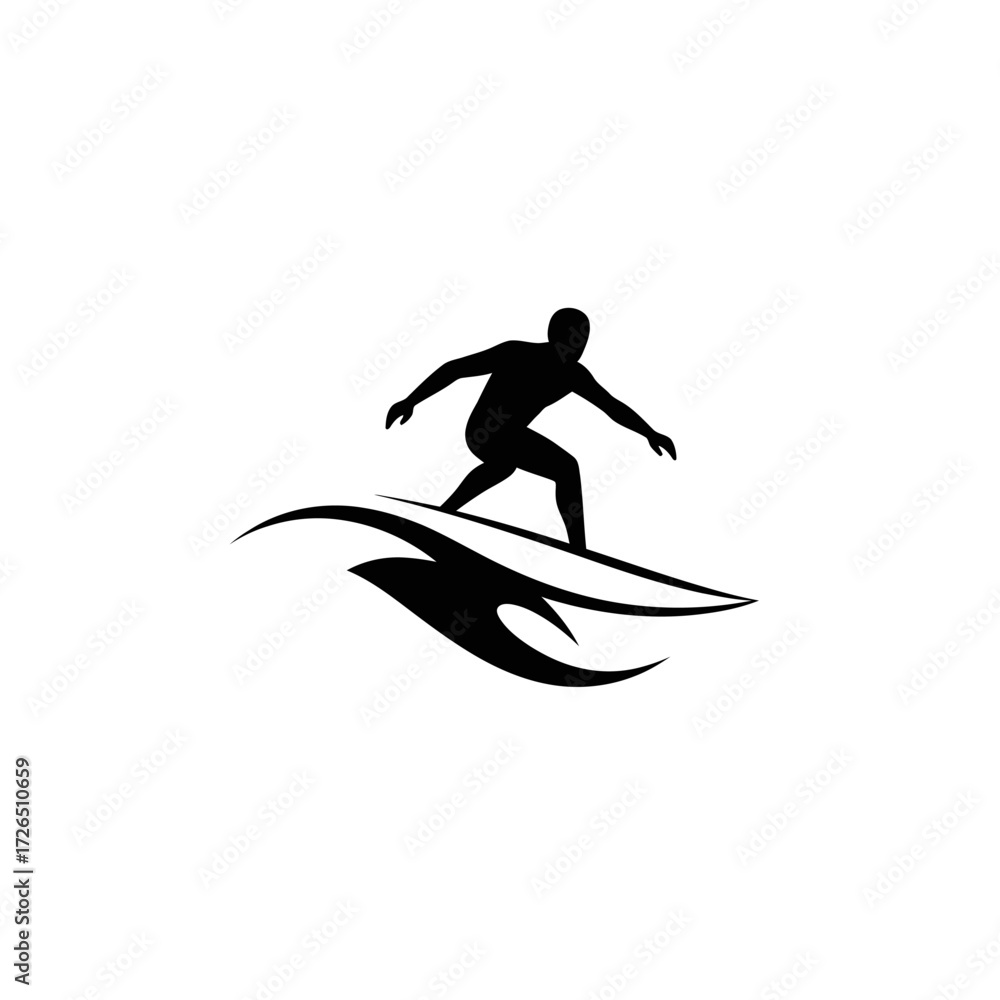 Fototapeta premium Surfer riding a wave silhouette style focused on the surfer and the wave.