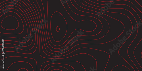 Panoramic ultra wide topographic map artwork with red contour lines on black background abstract geographic terrain mapping detailed cartography scheme concept elevation illustration vector design 
