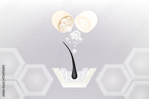 Hyaluronic acid and Niacinamide hair and skin solutions ad, white collagen serum drops into skin cell with cosmetic advertising background ready to use, illustration vector.	