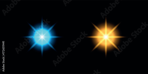 Dual Starbursts on Black Canvas A Vector Design with Contrasting Light Effects