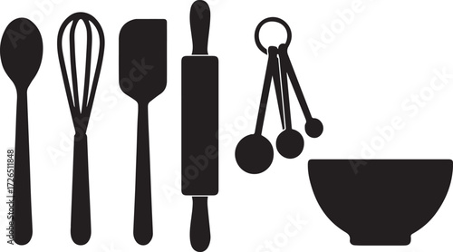 Baking Utensils Silhouette Spoon Whisk Spatula Rolling Pin Measuring Spoons Bowl