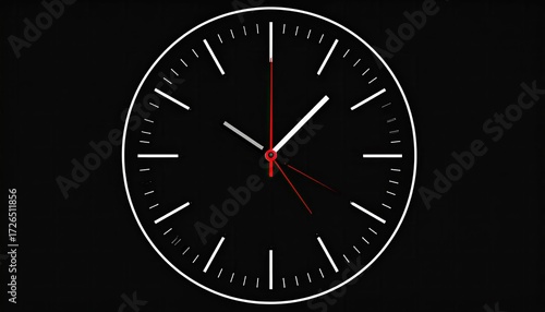 Wallpaper Mural Black clock face with white markers and red hands Torontodigital.ca