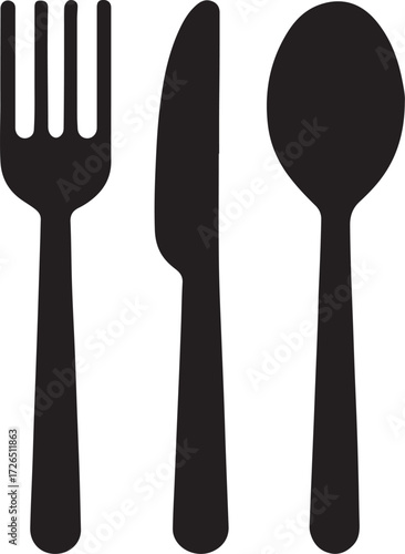 Black and white silverware set for dining graphic illustration icon