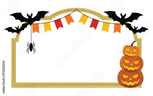Halloween archway frame with bats pumpkin garland and spider