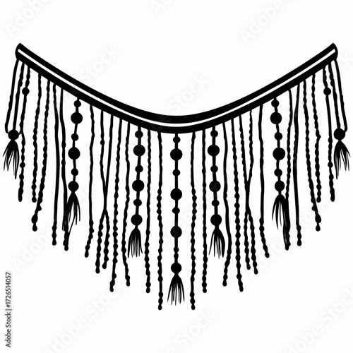Beaded fringe decoration isolated on white background  