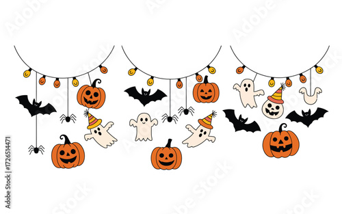 Whimsical halloween string lights with pumpkins ghosts and bats