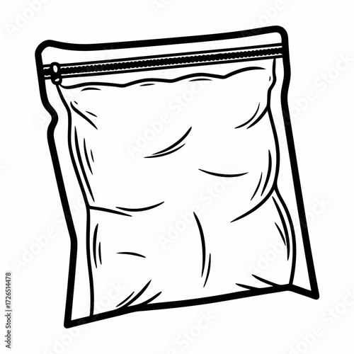 Creased pouch bag with zipper in simple line art design  