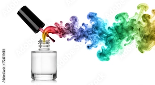 Colorful nail polish explosion isolated on white background for beauty concept