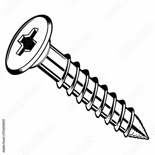 Metal drywall screw isolated in simple line art style  