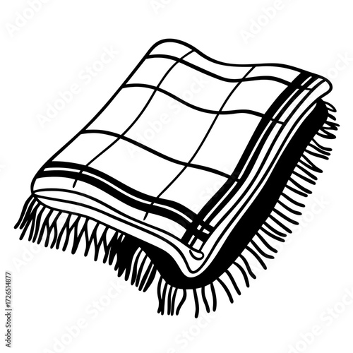 Fringed throw blanket with checkered pattern in black and white  