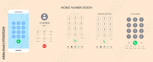 A flat vector icon set featuring mobile number and contact elements, ideal for mobile apps, UI/UX design, communication tools, and digital interface projects.